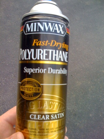 Can of clear satin polyurethane for finishing DIY bean bag toss boards
